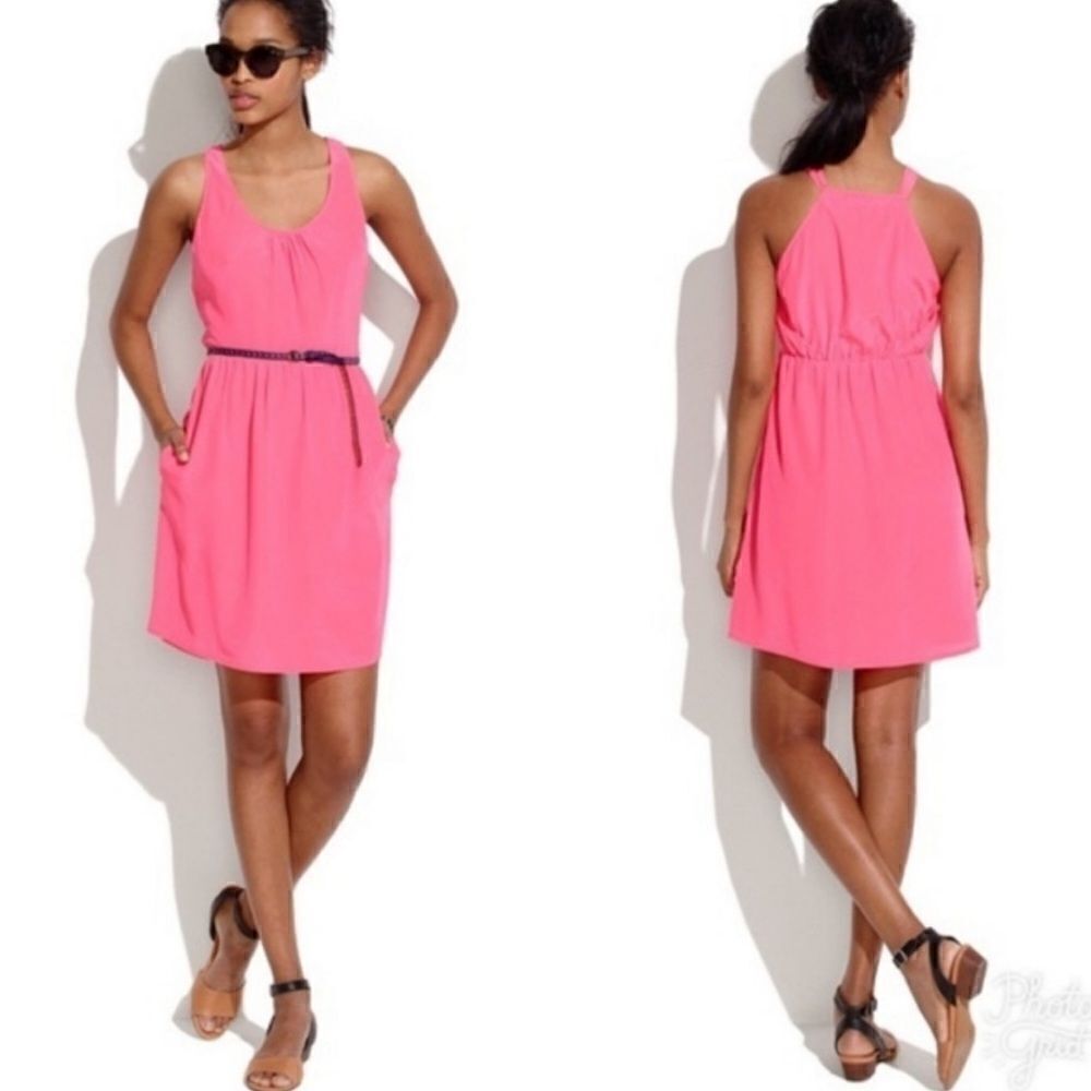 Madewell Silk Island Dress Neon Hot Pink NEW